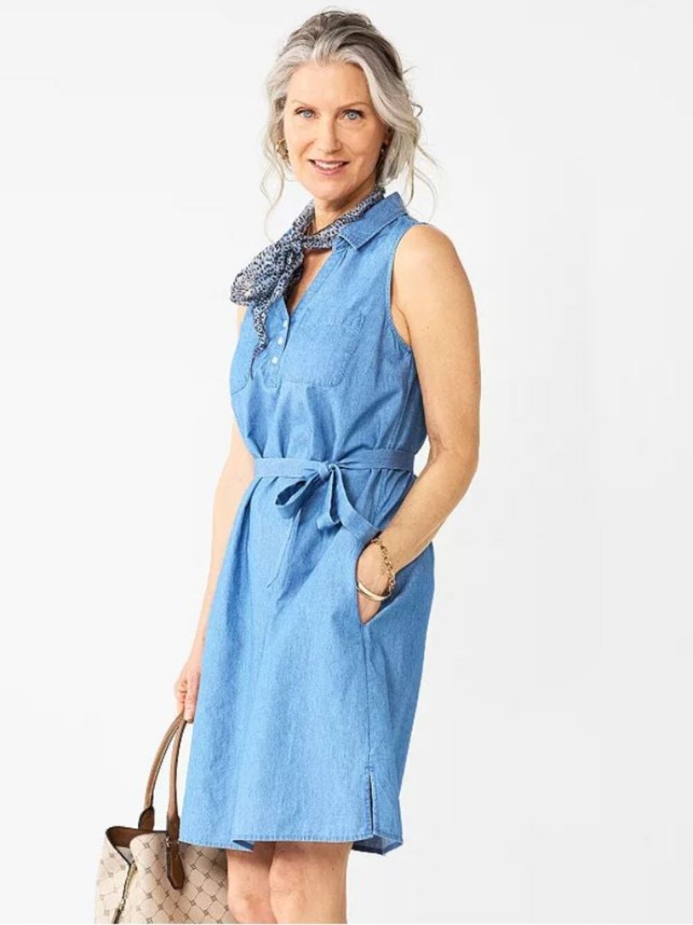 Croft & Barrow NEW XXL 2XL Sleeveless Chambray Shirtdress Solid Blue Sleeveless